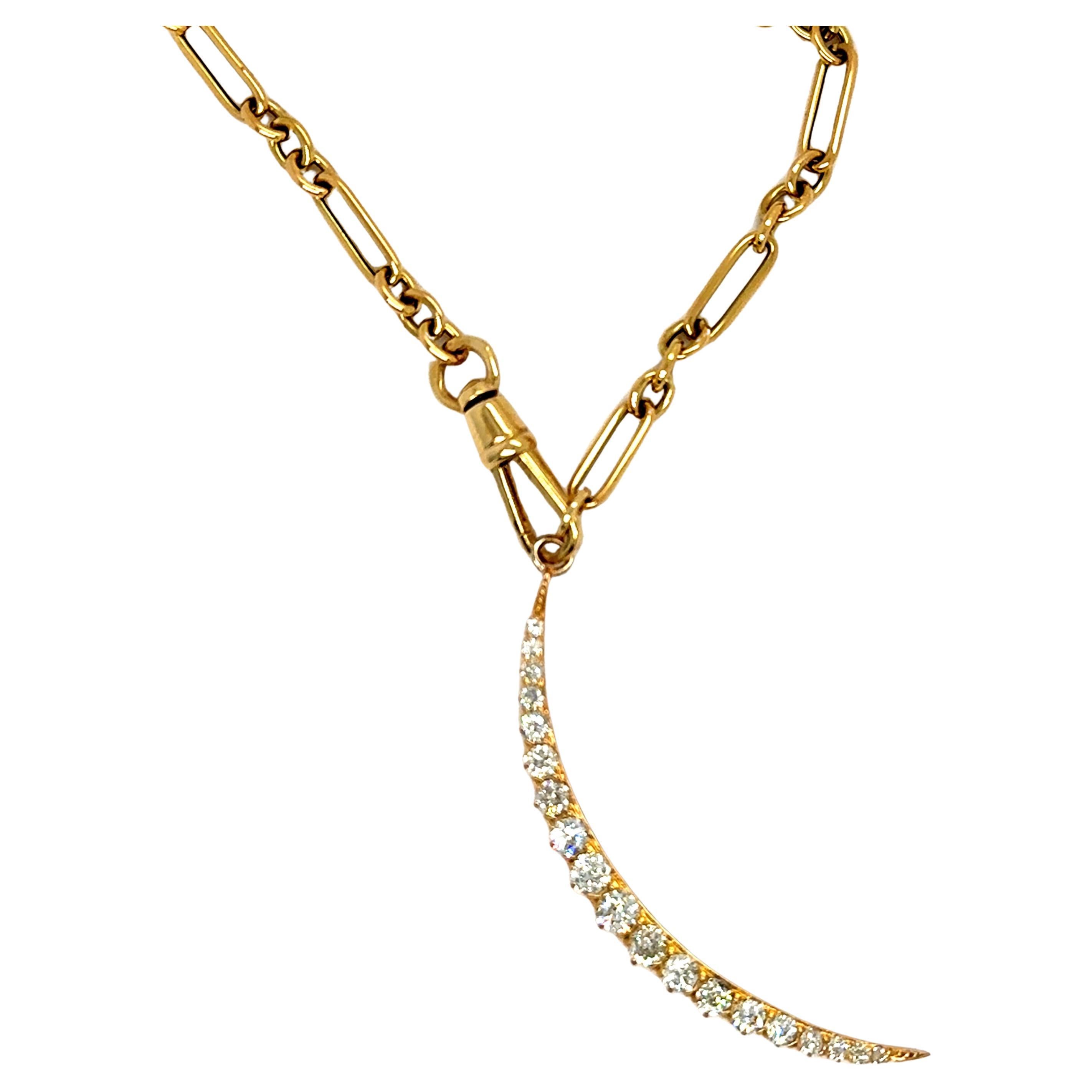 Antique Diamond Crescent in 14K Yellow Gold, with Chain - 2.00ct.