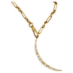 Antique Diamond Crescent in 14K Yellow Gold, with Chain - 2.00ct.