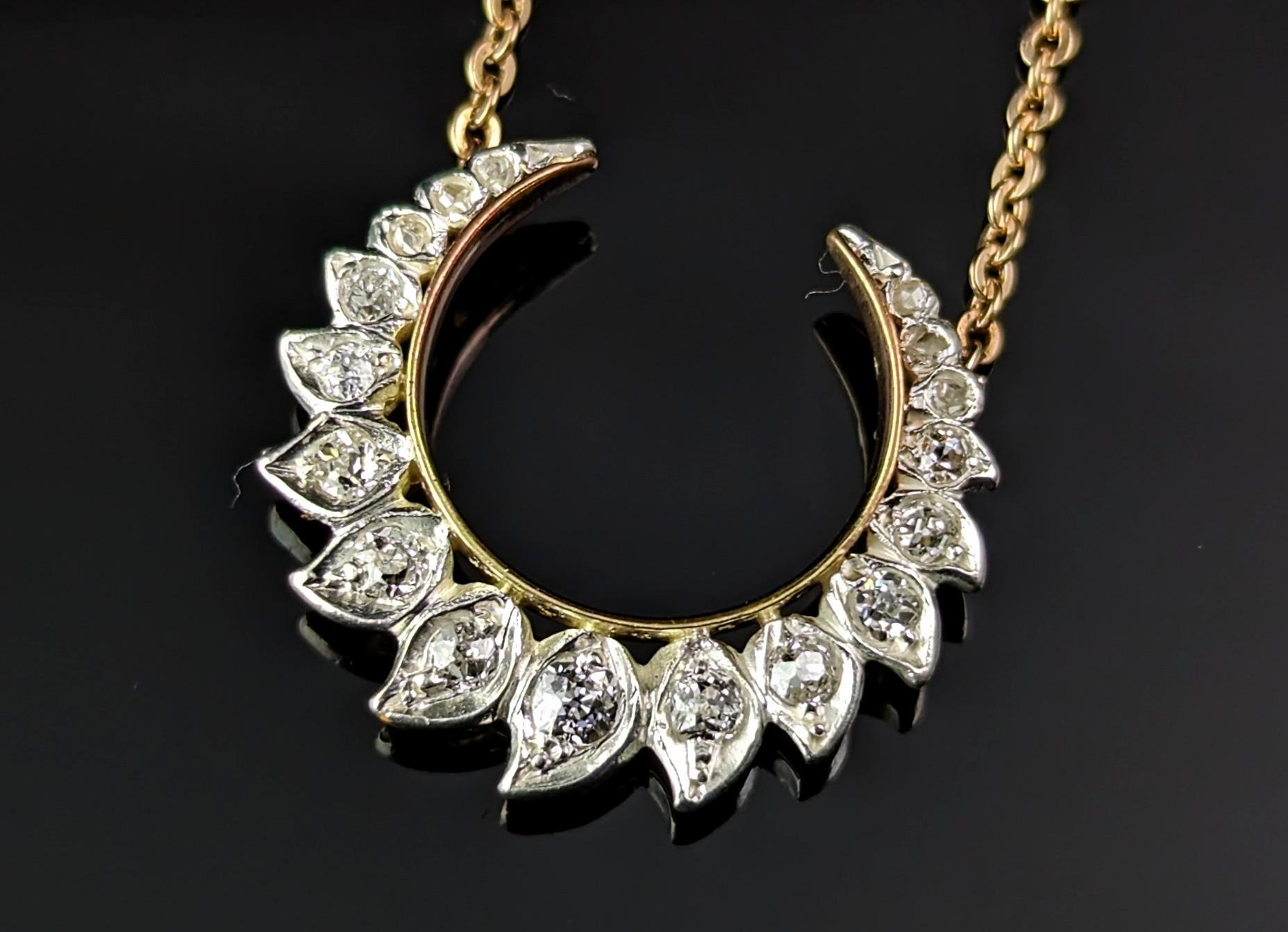 Antique Diamond Crescent moon pendant, Necklace, 9k gold, Conversion  1