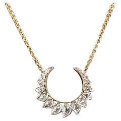 Antique Diamond Crescent moon pendant, Necklace, 9k gold, Conversion 