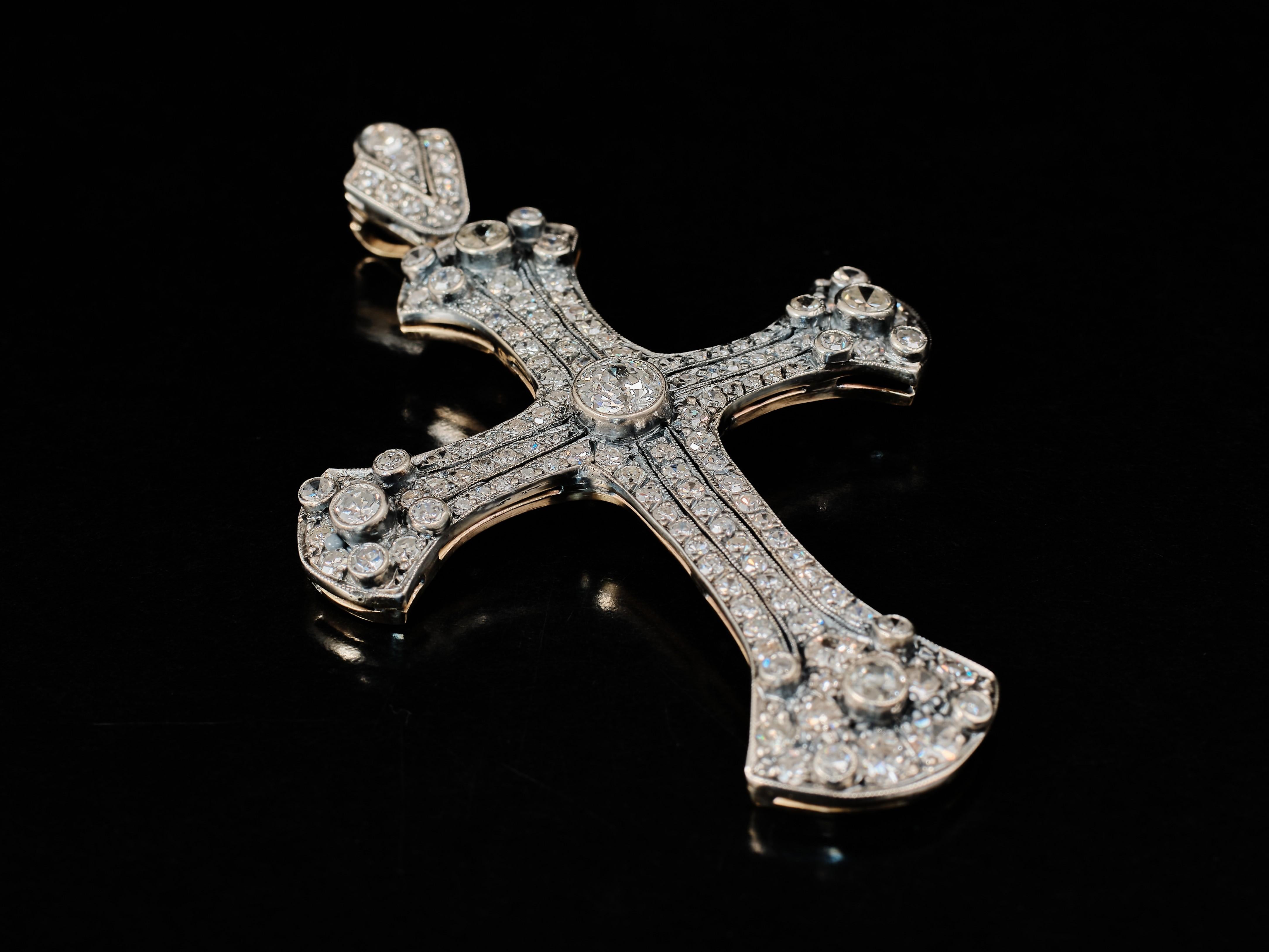 Old European Cut Antique diamond cross For Sale