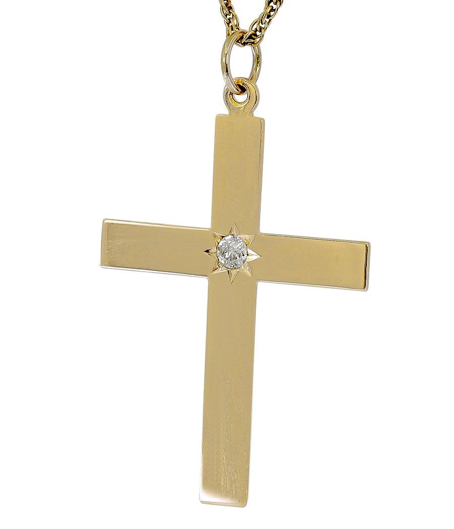Antique Diamond Cross Gold Pendant In Good Condition In New York, NY