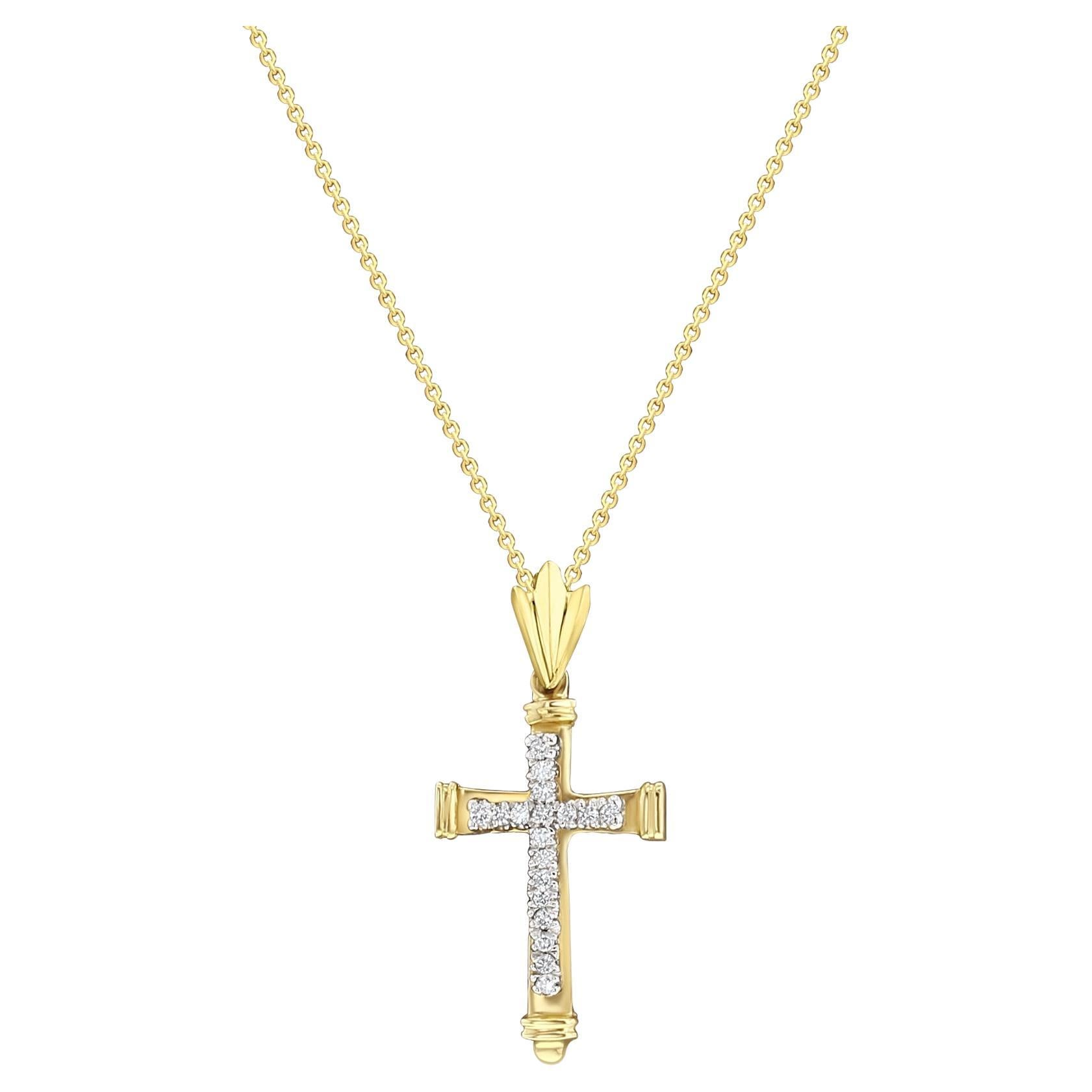 Antique Diamond Cross Necklace 14k Yellow Gold