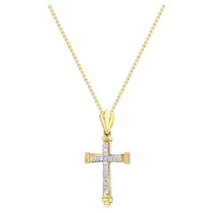 Antique Diamond Cross Necklace 14k Yellow Gold