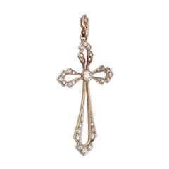 Antique Diamond Cross Pendant 18k Gold Platinum Fine Religious Jewelry