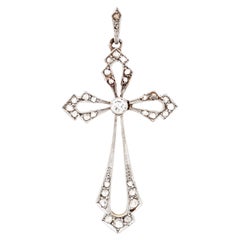 Antique Diamond Cross Pendant 18k Gold Platinum Fine Religious Jewelry