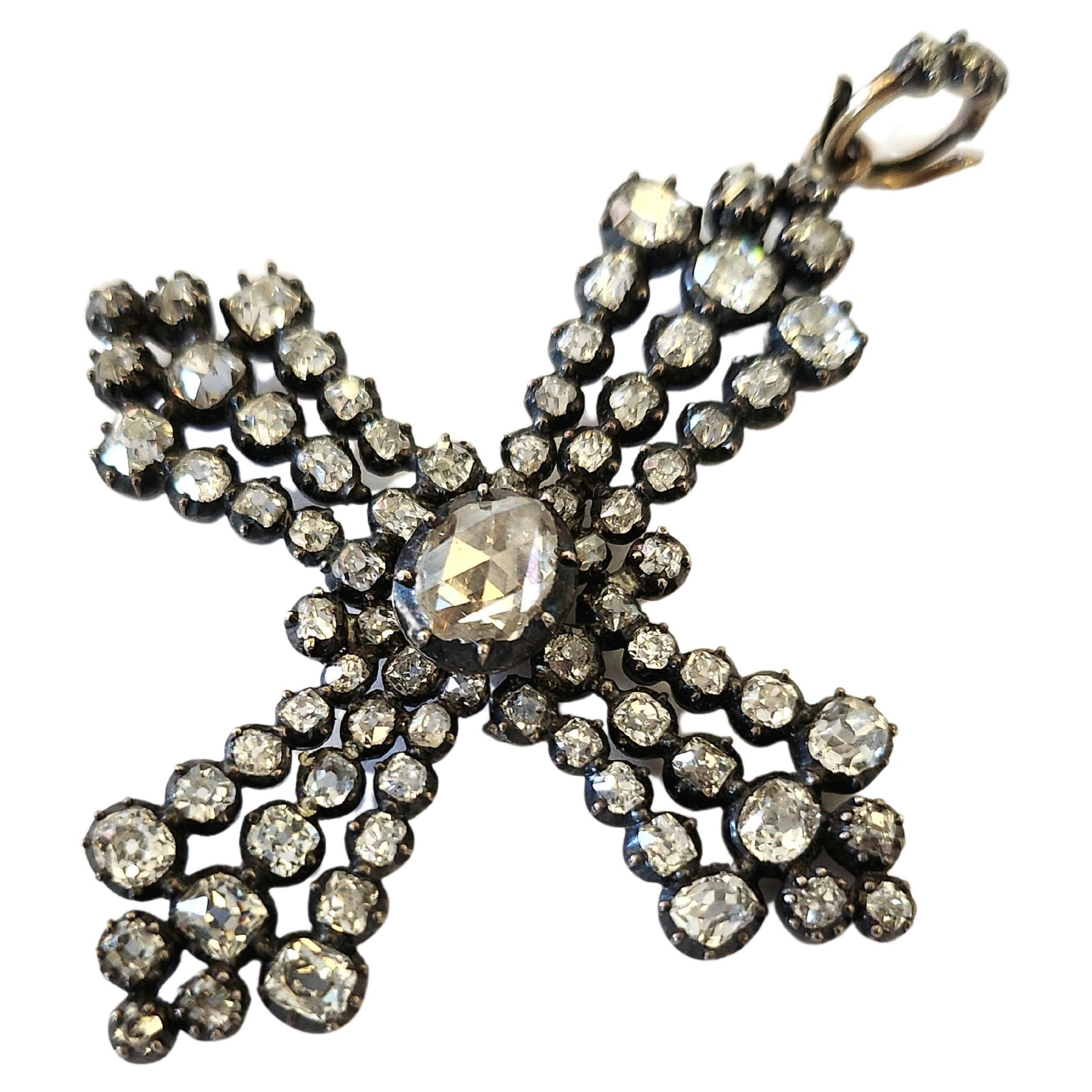Antique 3 Carat Diamond Cross Gold Pendant For Sale