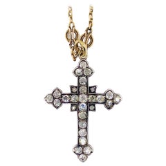 Antique Diamond Cross with Gold Chain, 19th Century