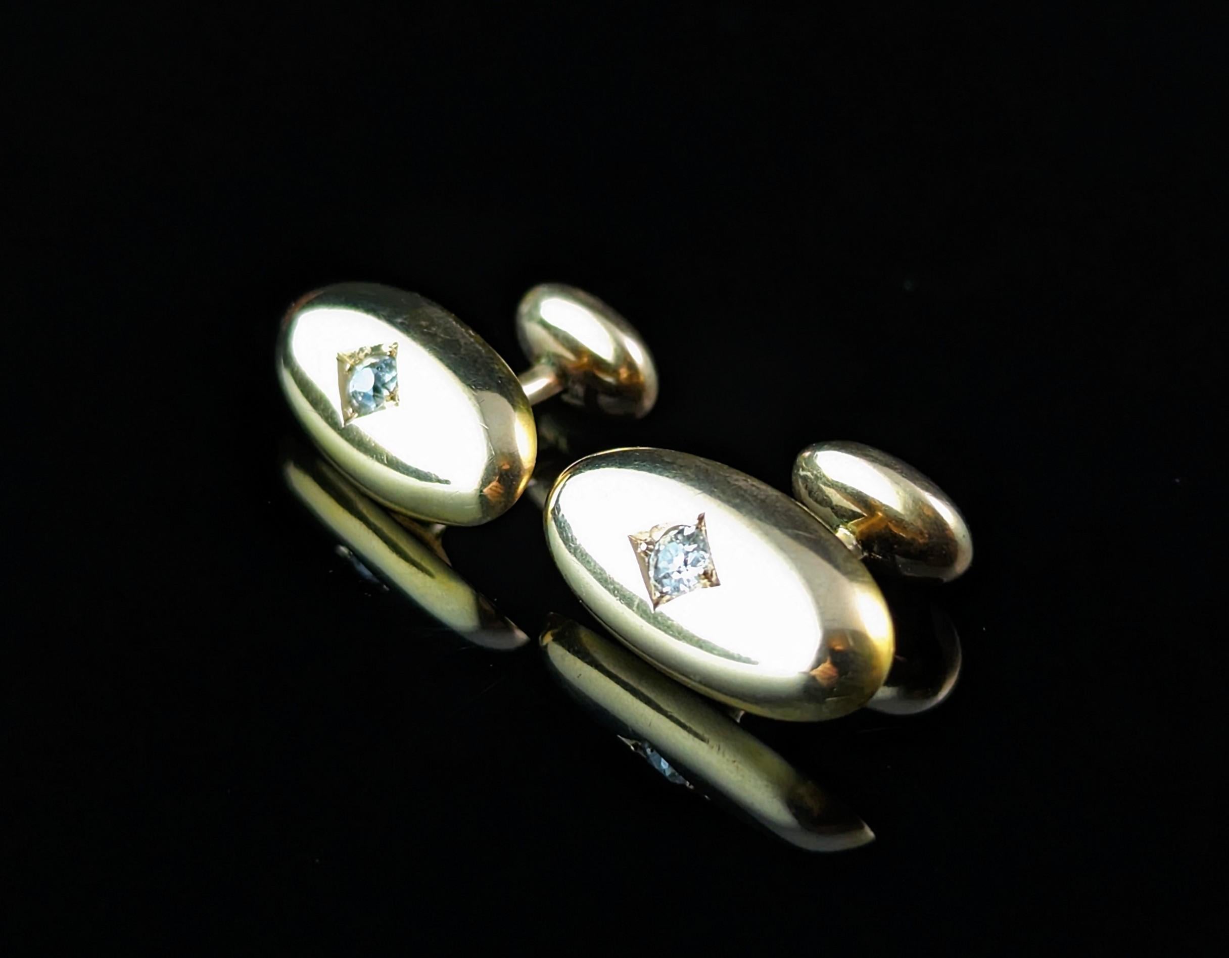 Men's Vintage Gold Round Cufflinks – Crystal & Diamond Mixed Stone Lot, Button Style