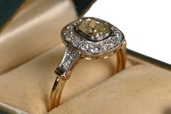 Diamond Yellow Gold Ring. 0.50ct Cushion Cut Diamond Halo Engagement Ring L VS2