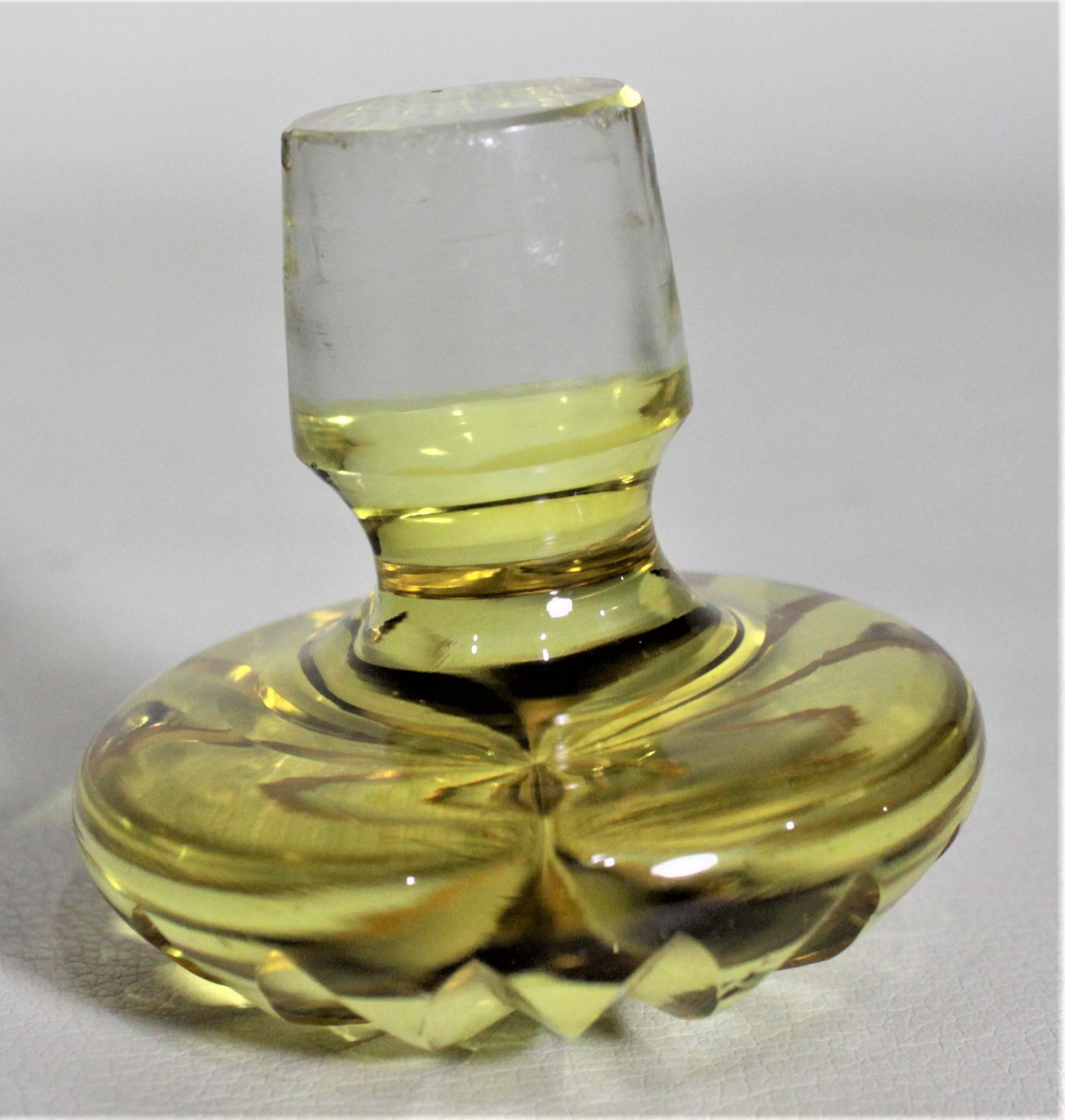 20th Century Antique Diamond Cut Crystal Yellow Glass Liquor Decanter or Bottle
