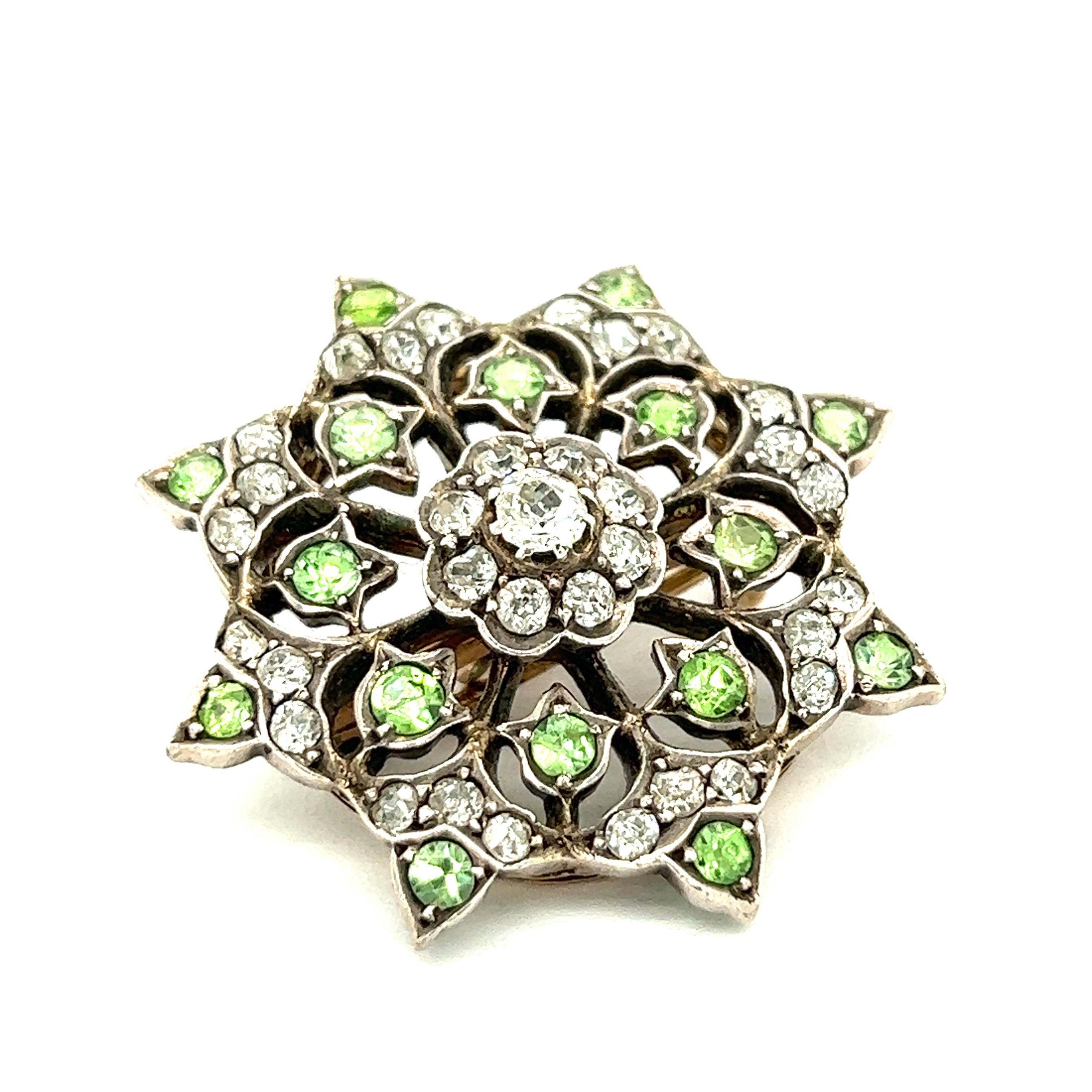 Antique Diamond Demantoid Brooch In Good Condition For Sale In New York, NY