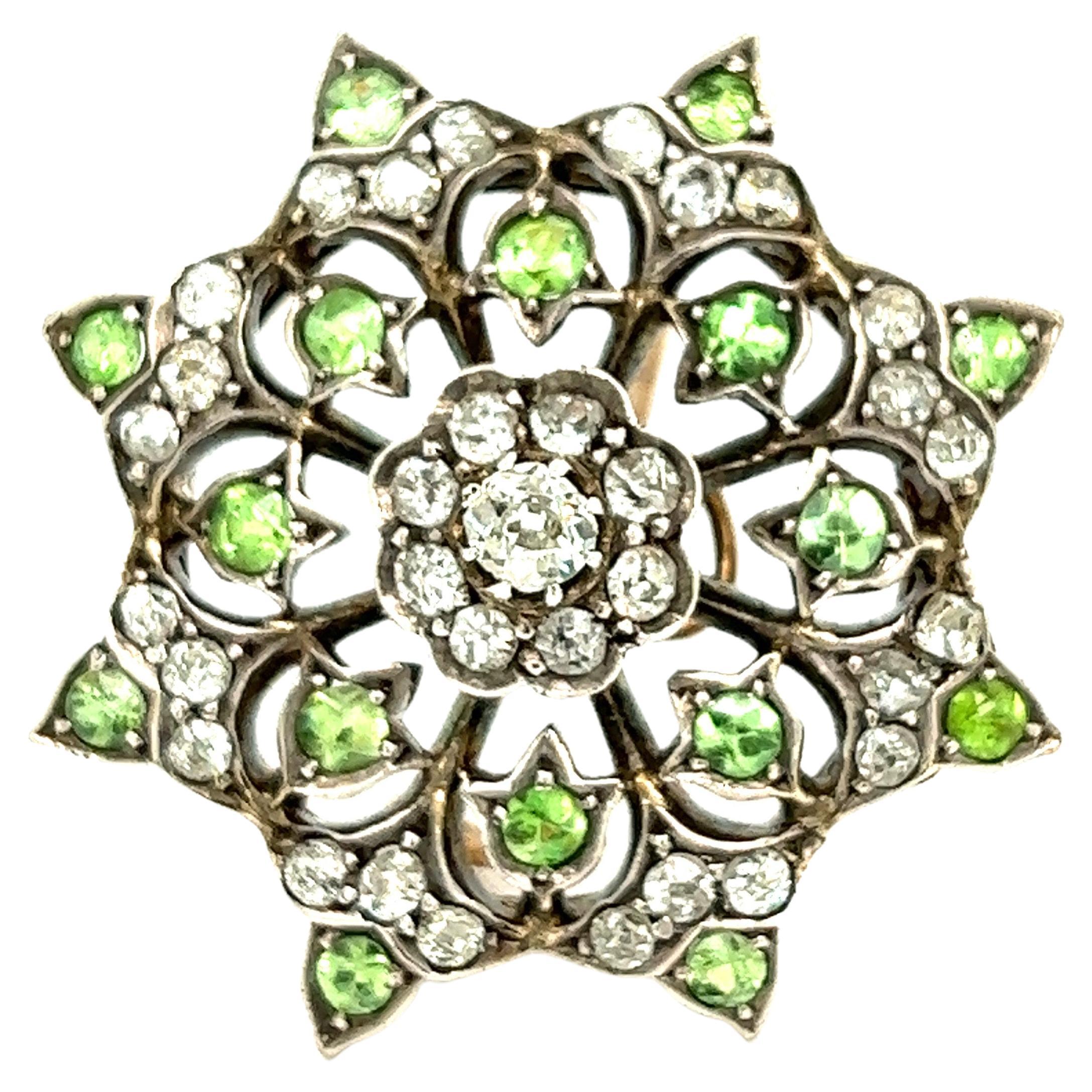 Antique Diamond Demantoid Brooch For Sale