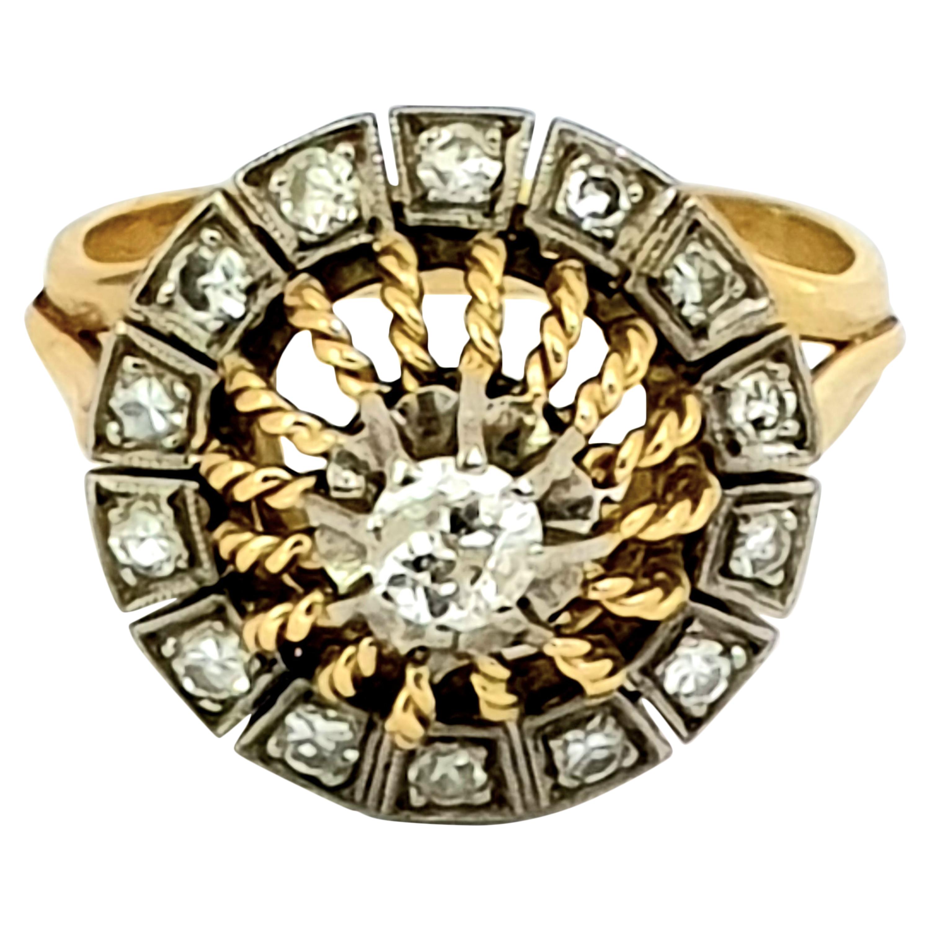 Antique Diamond Dome Ring 18 Karat Yellow Gold For Sale