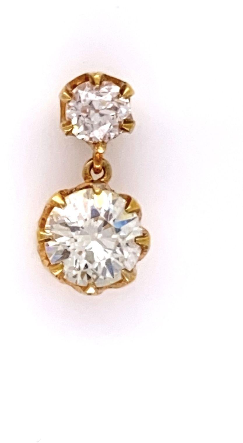 Diamond Double Drop Victorian Revival Gold Earrings Fine Estate Jewelry In Excellent Condition In Montreal, QC
