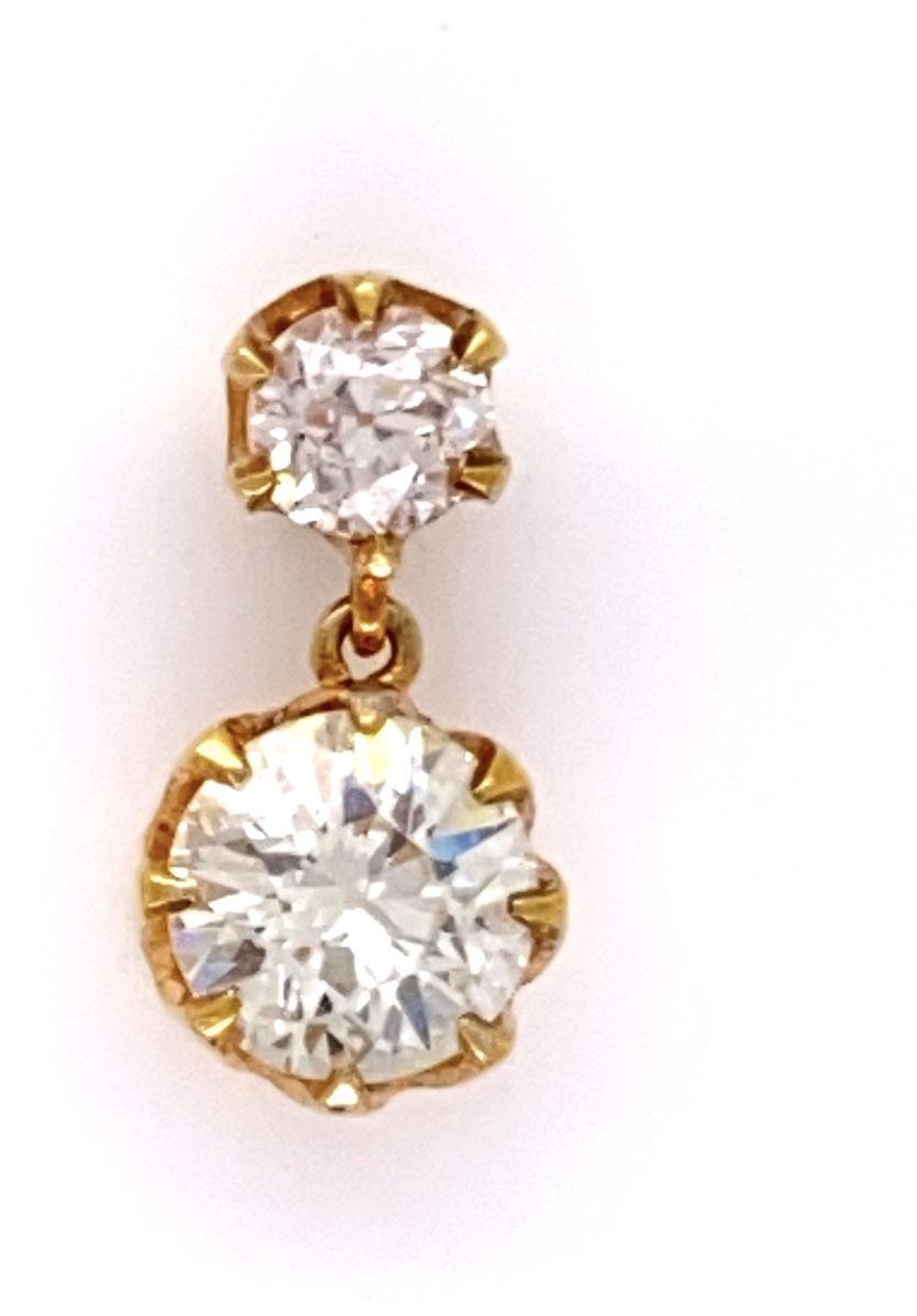 Women's Diamond Double Drop Victorian Revival Gold Earrings Fine Estate Jewelry