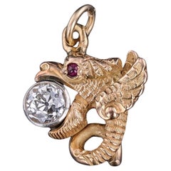 Antique Diamond Dragon Charm of 14k Gold