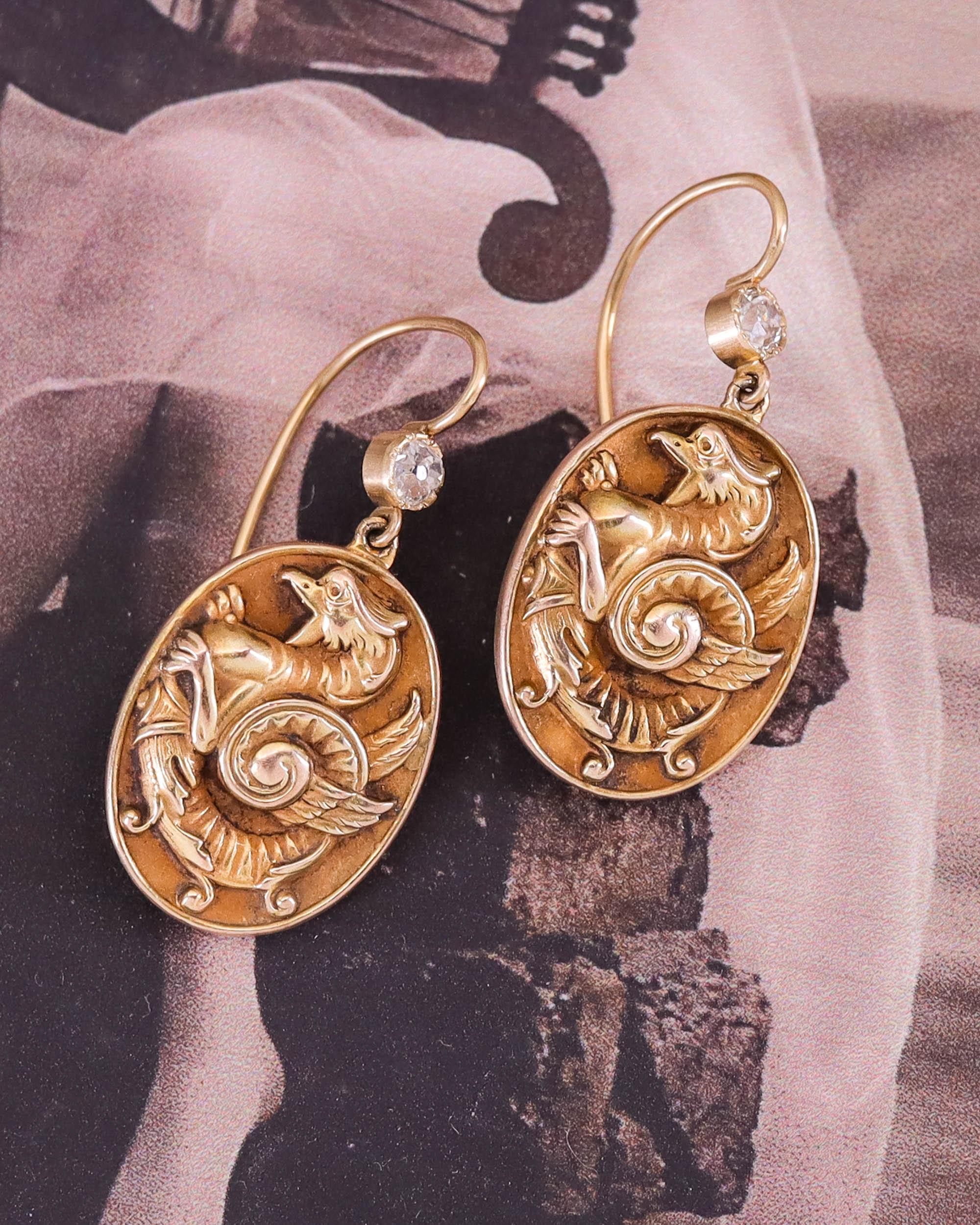 Femenino o masculino Pendientes Dragón Diamante Antiguo en venta