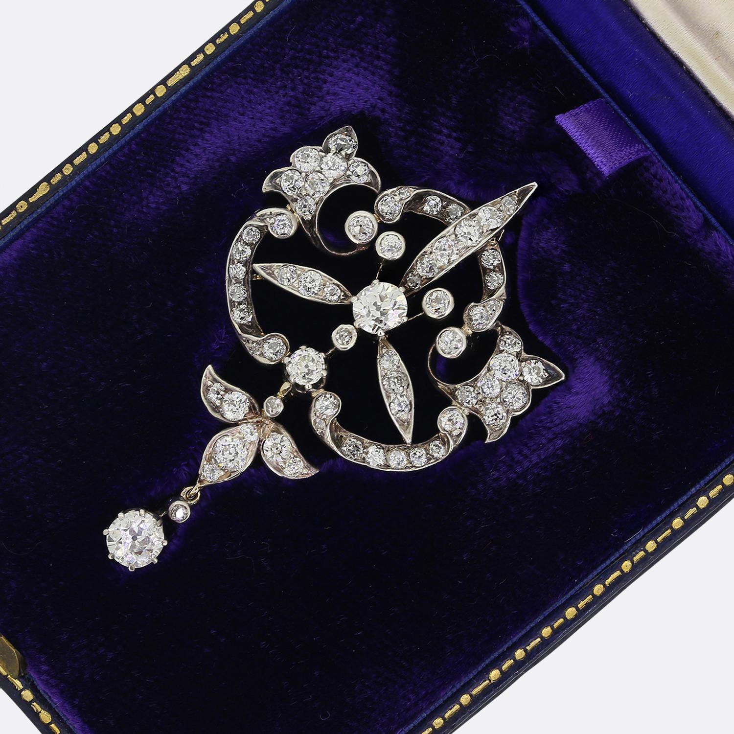 Broche gota de diamante antiguo Victoriano tardío en venta