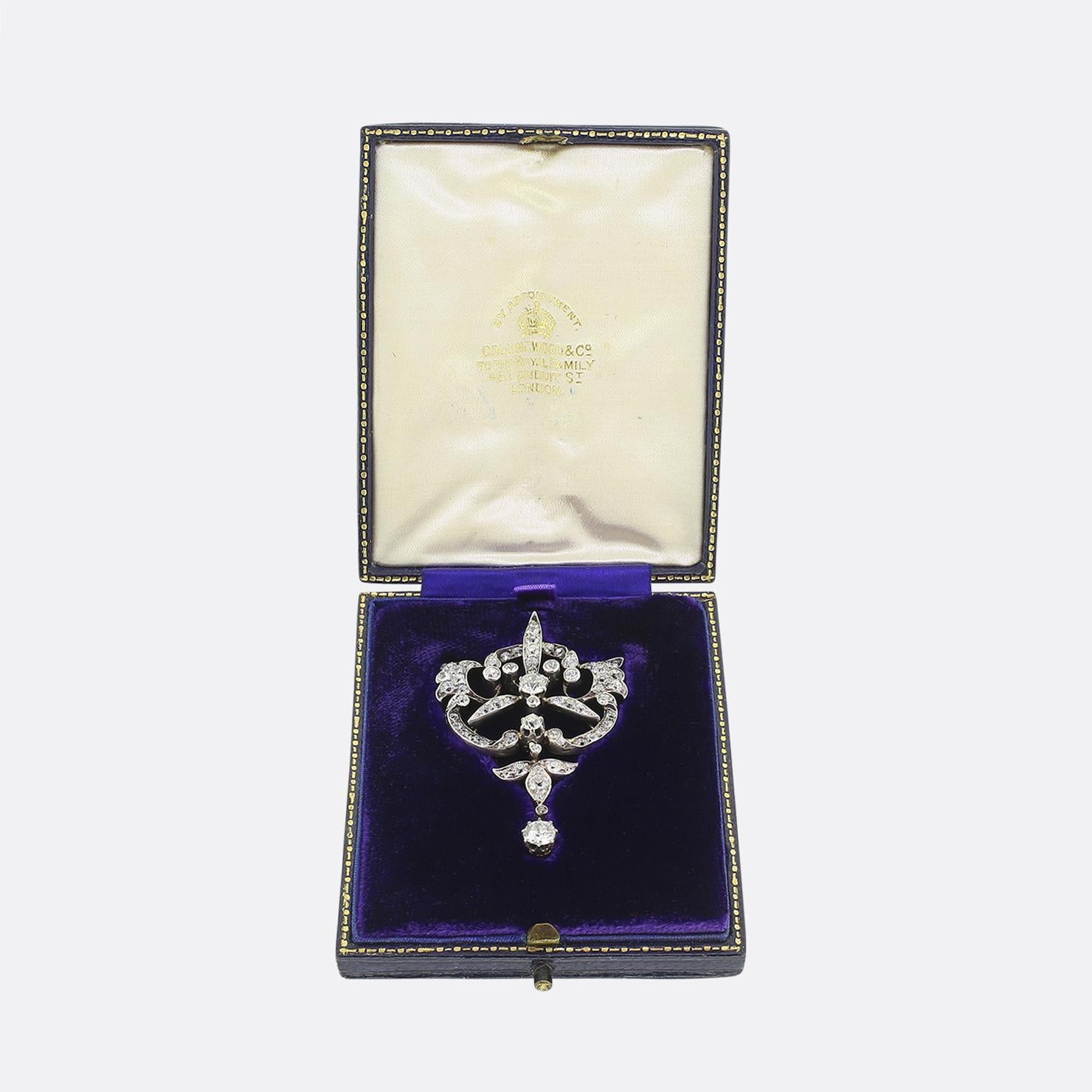Broche gota de diamante antiguo Talla antigua en venta