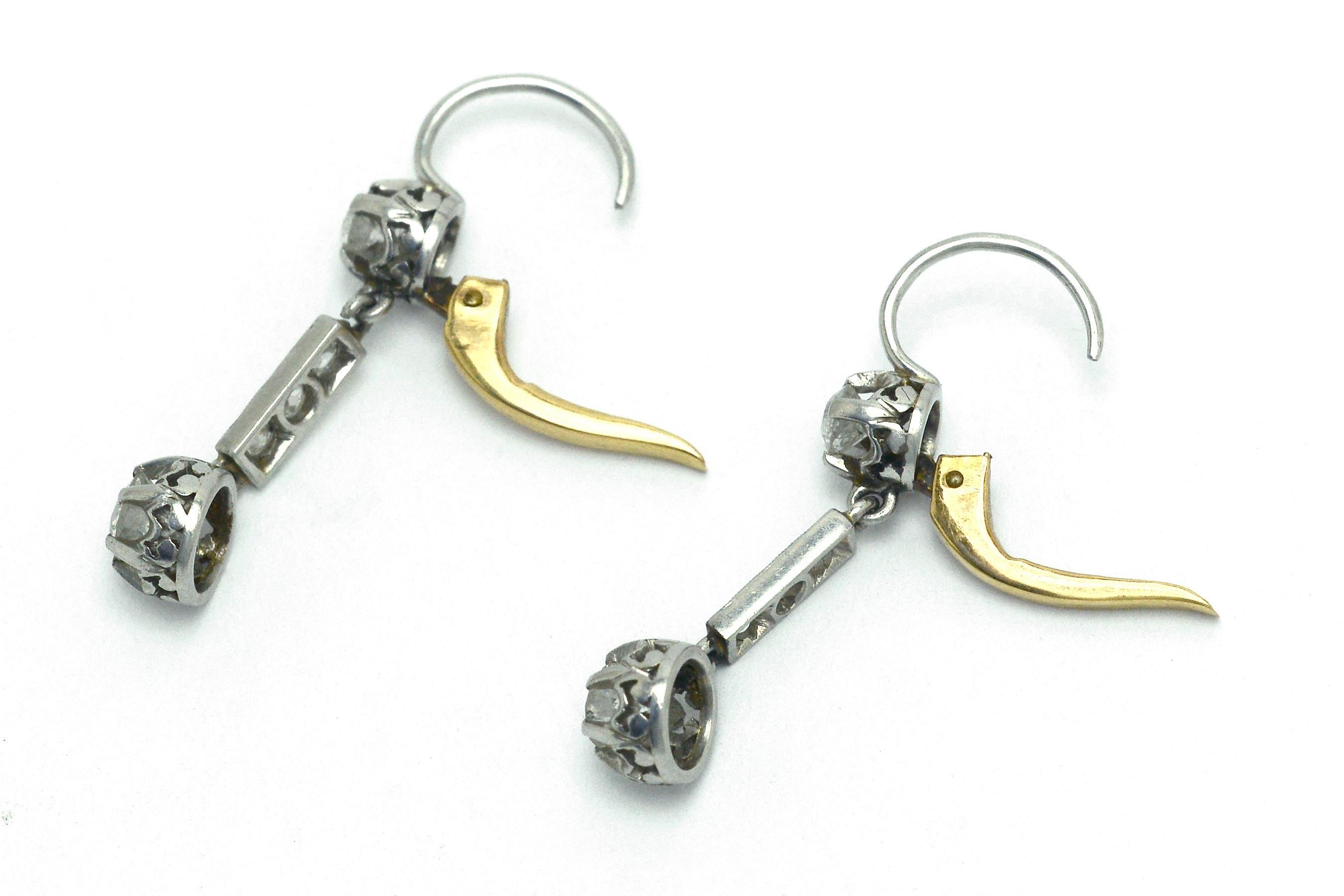 Antique Diamond Drop Dangle Earrings Edwardian Old Mine Cut Heirlooms Platinum 1