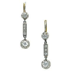 Antique Diamond Drop Dangle Earrings Edwardian Old Mine Cut Heirlooms Platinum
