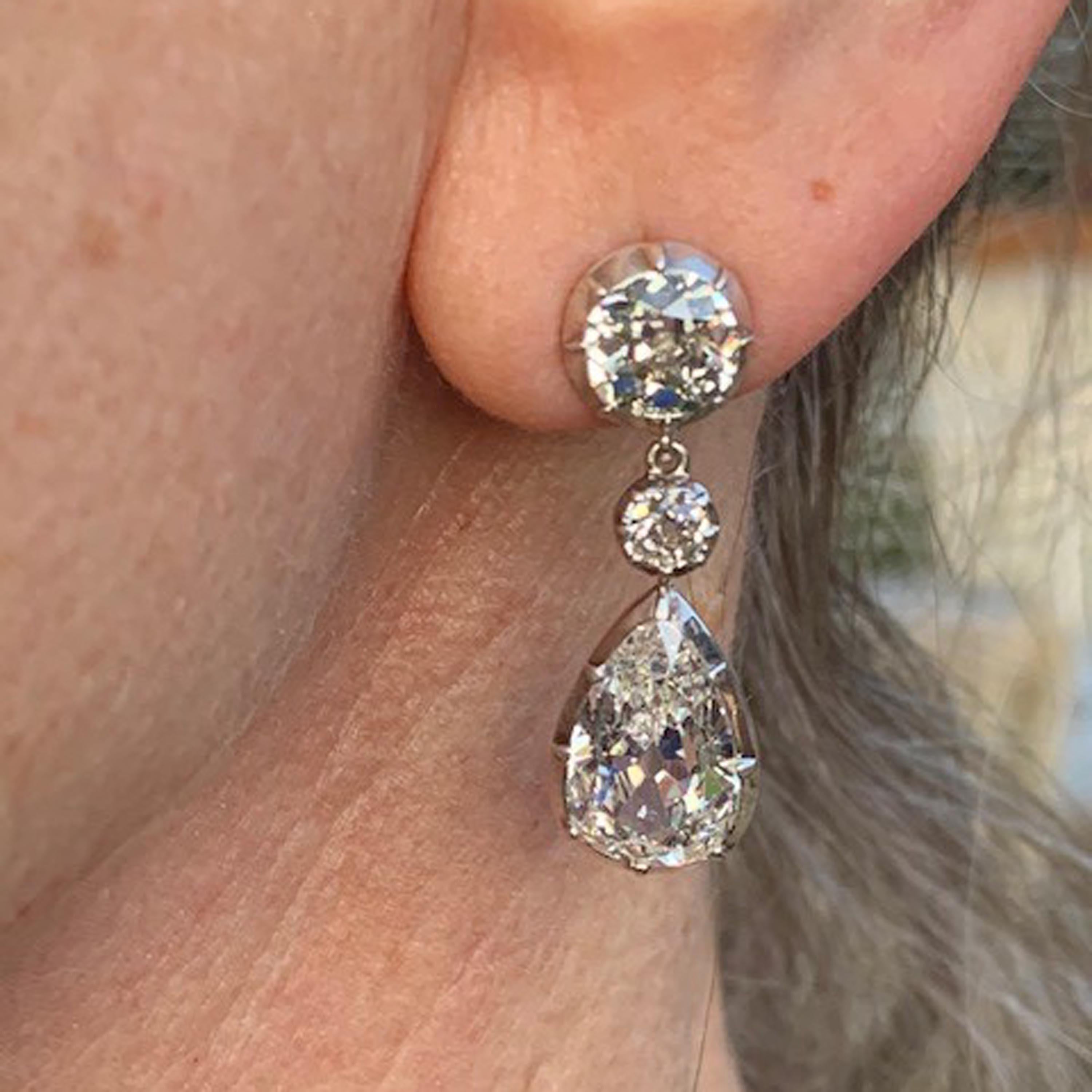 Georgien Boucles d'oreilles pendantes en diamant, 11,65 carats, circa 1810 en vente