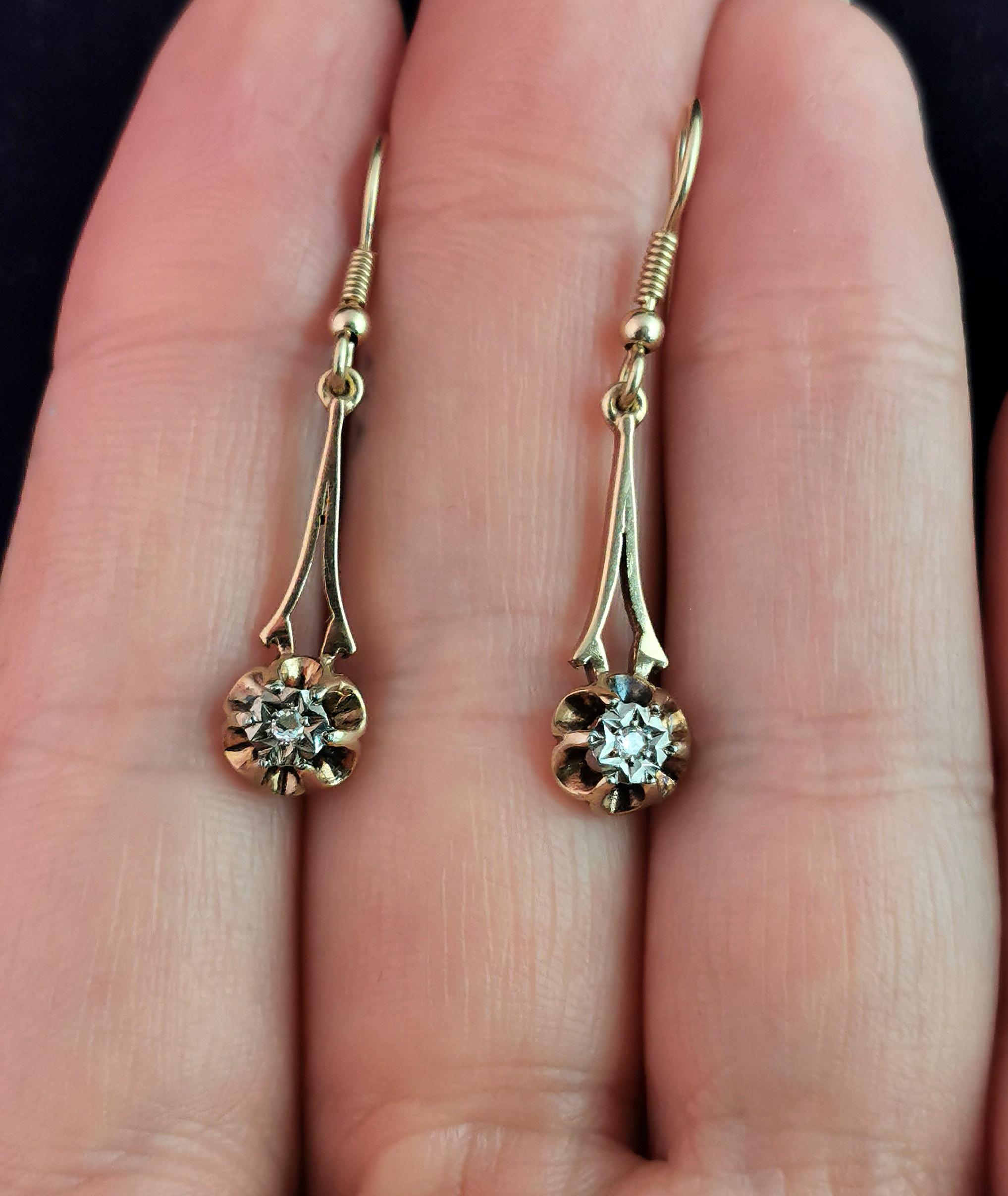 Antique Diamond Drop Earrings, 9k Yellow Gold, Edwardian 3