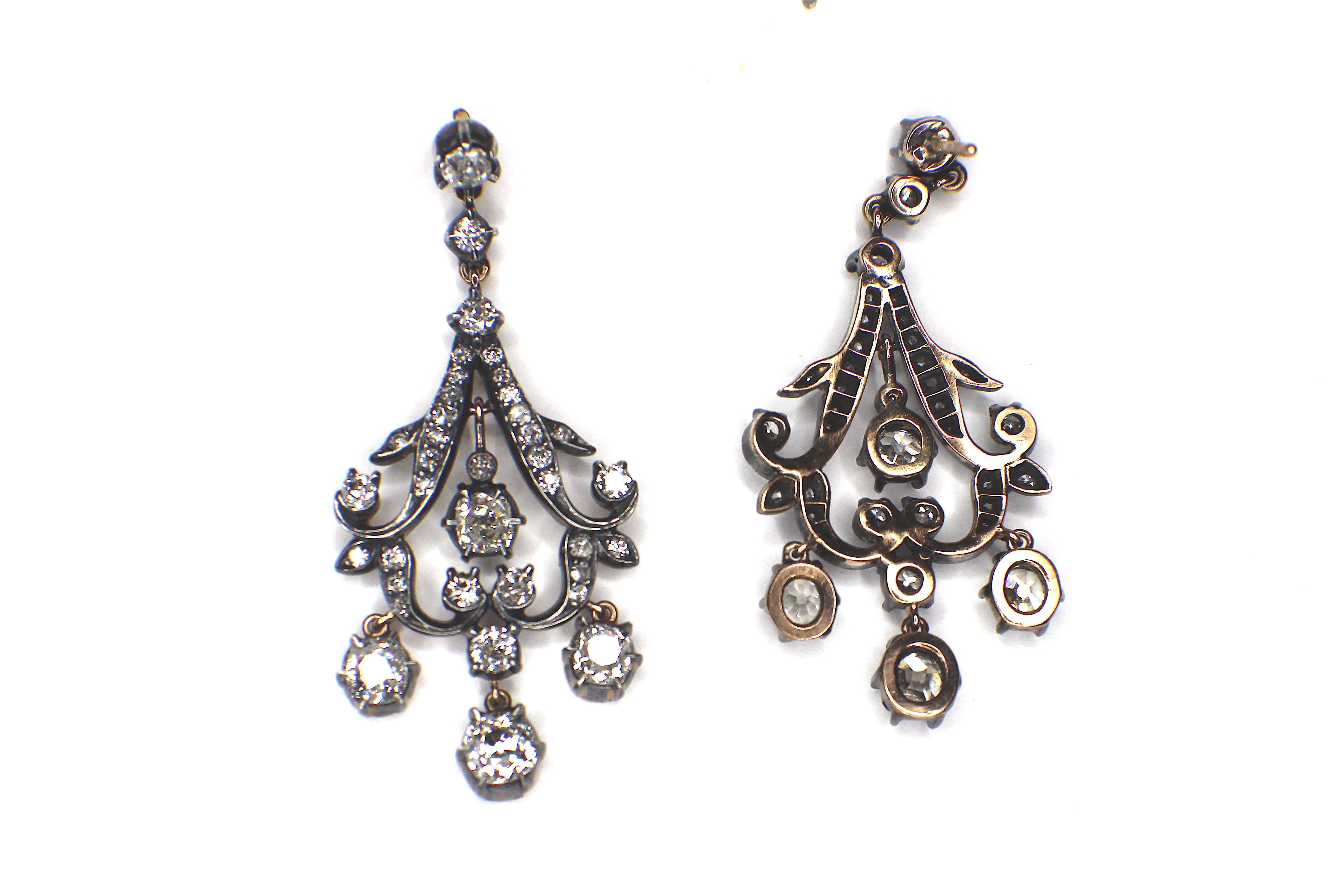 Antike Diamant-Kronleuchter-Ohrringe. Gewicht der Diamanten est. 9.0ct. 1890's