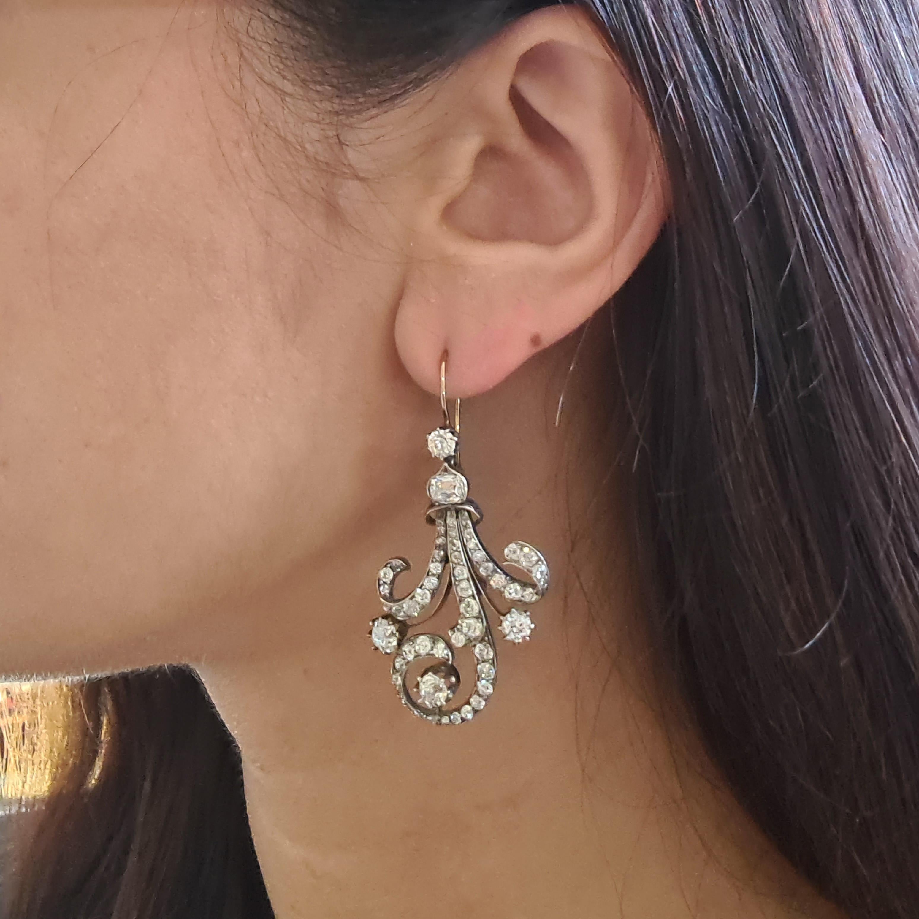 Victorien tardif Boucles d'oreilles anciennes en diamants, vers 1890 en vente