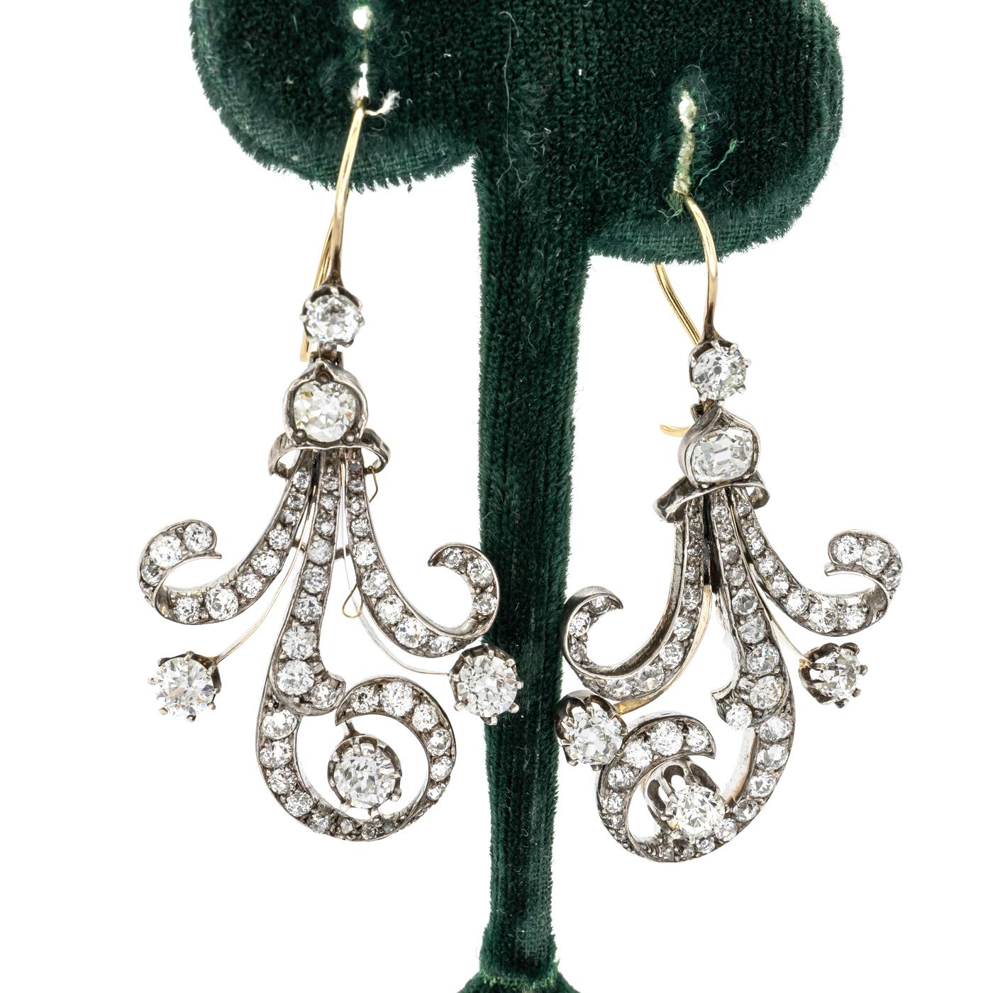 Taille vieille mine Boucles d'oreilles anciennes en diamants, vers 1890 en vente