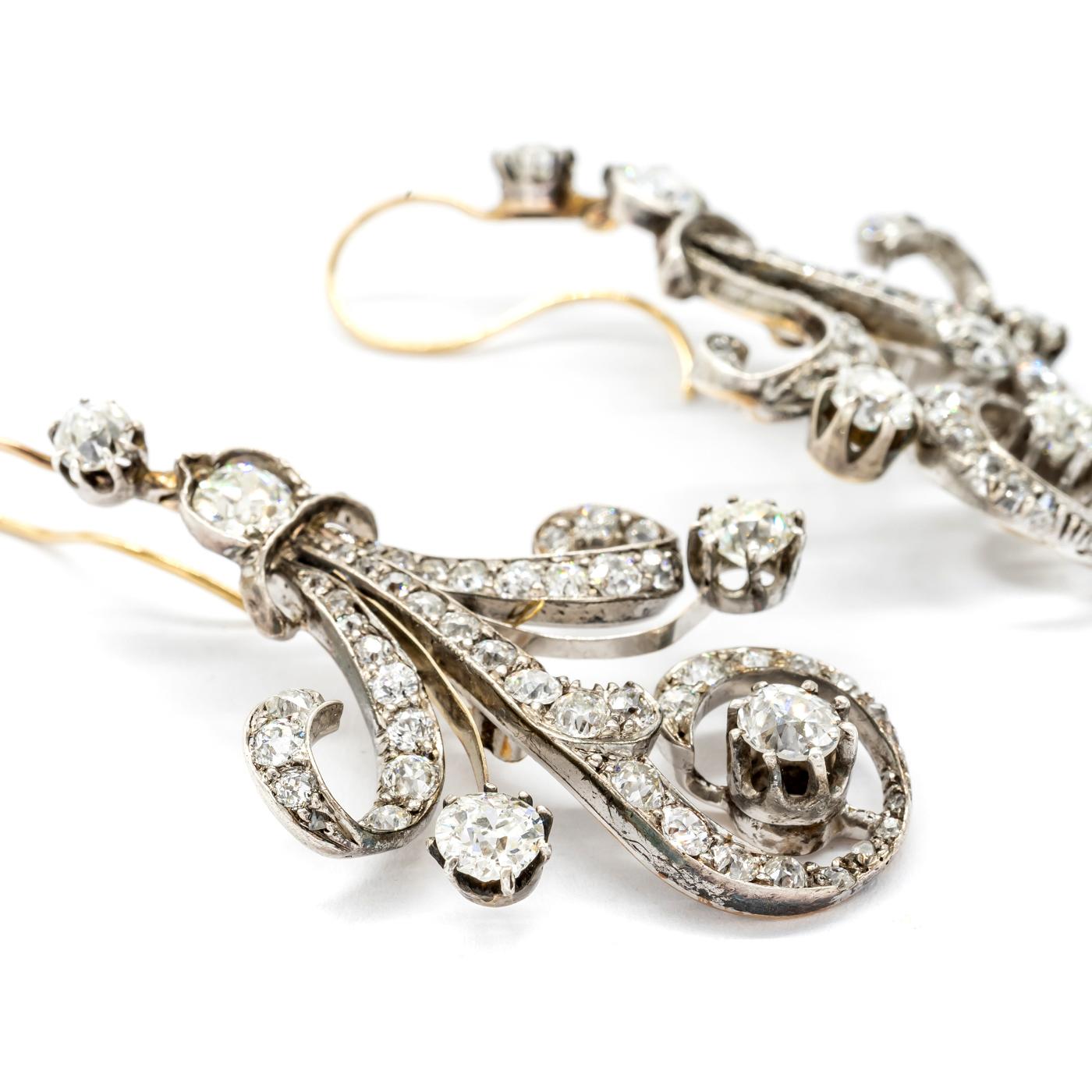 Boucles d'oreilles anciennes en diamants, vers 1890 Pour femmes en vente