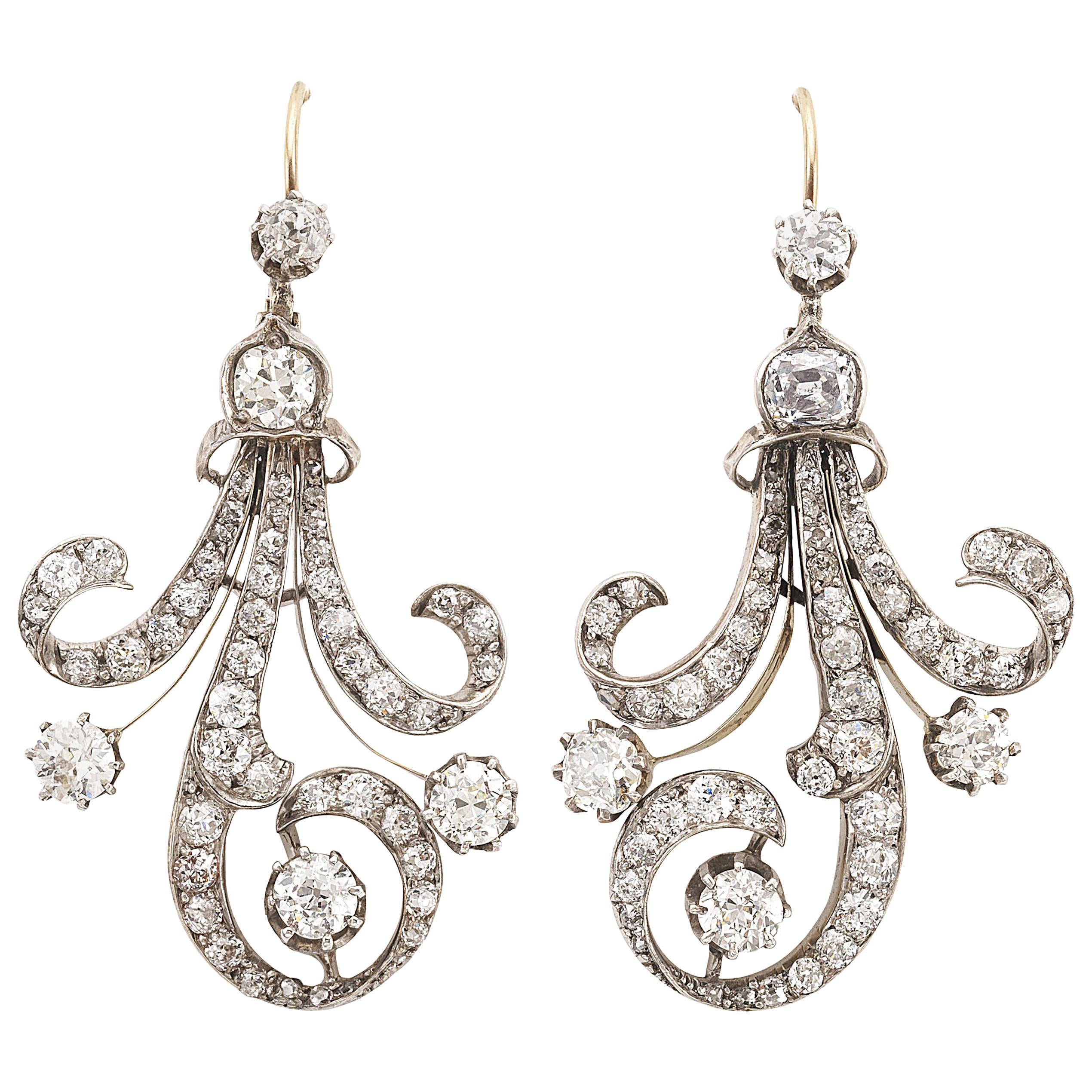 Antique Diamond Earrings, Circa 1890 For Sale