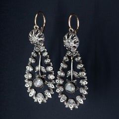 Antique Diamond Earrings of Silver with 14k Rose Gold