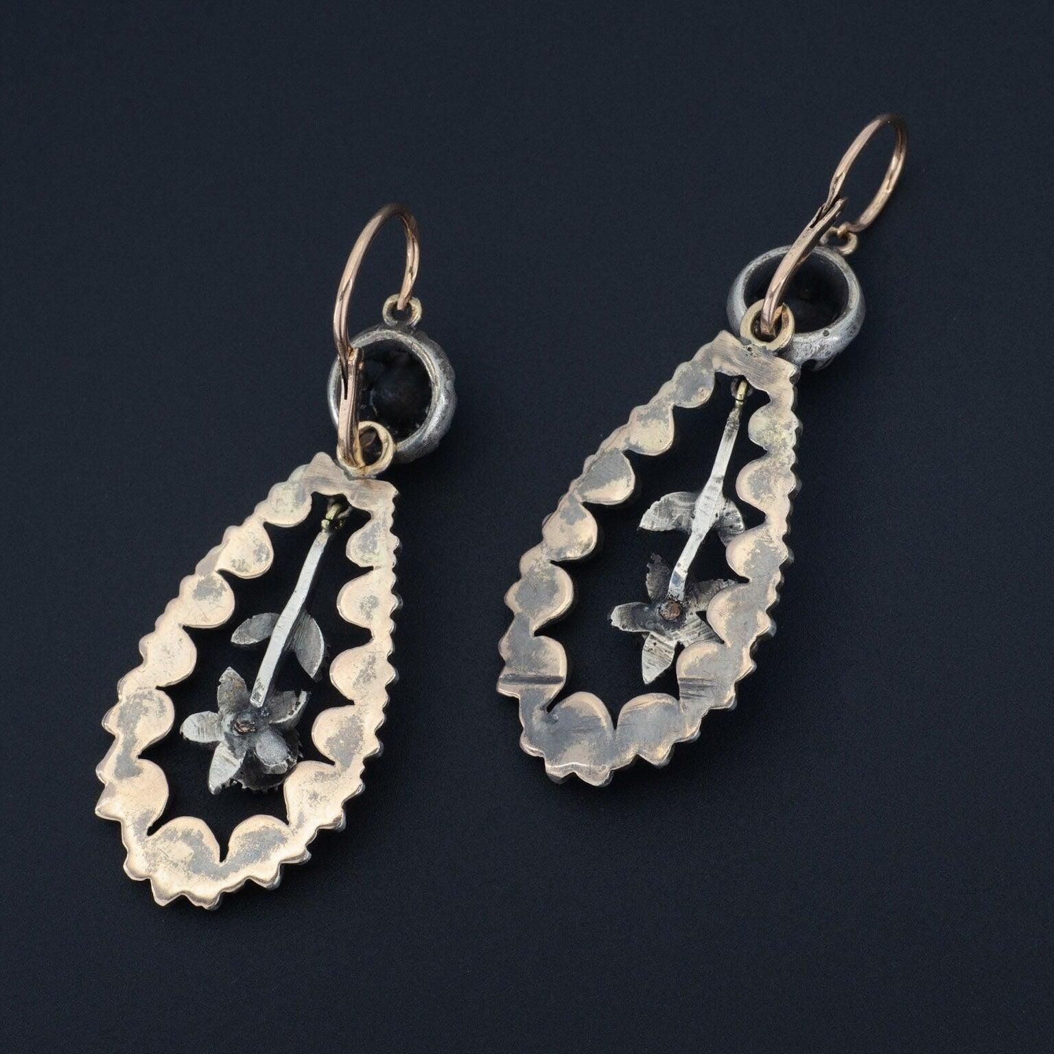 Orecchini con diamanti antichi in argento e oro rosa 14k In condizioni buone in vendita a Lewisburg, PA