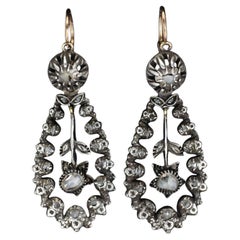 Pendientes Antiguos de Diamantes de Plata con Oro Rosa de 14k