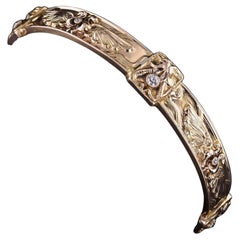 Antique Diamond Egyptian Revival Bangle of 14k Gold