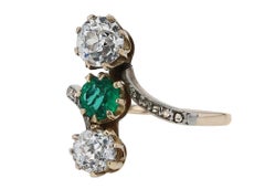 Antique Diamond & Emerald 3-Stone Edwardian Engagement Ring
