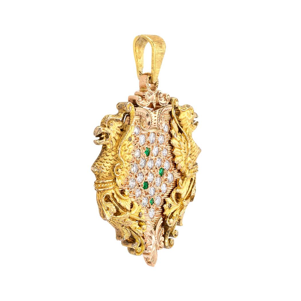 Antique diamond, emerald, and gold griffin pendant circa 1900.

Clear and concise information you want to know is listed below.  Contact us right away if you have additional questions.  We are here to connect you with beautiful and affordable,