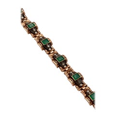 Antique Diamond Emerald Rose Gold Bracelet , 1890s