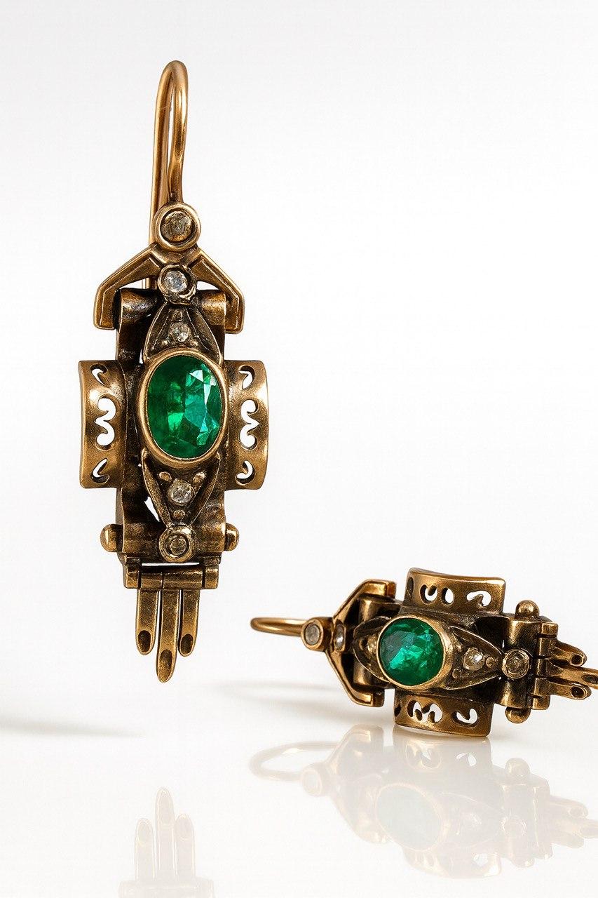 Georgien Bague ancienne en or rose, diamant et émeraude, années 1890 en vente