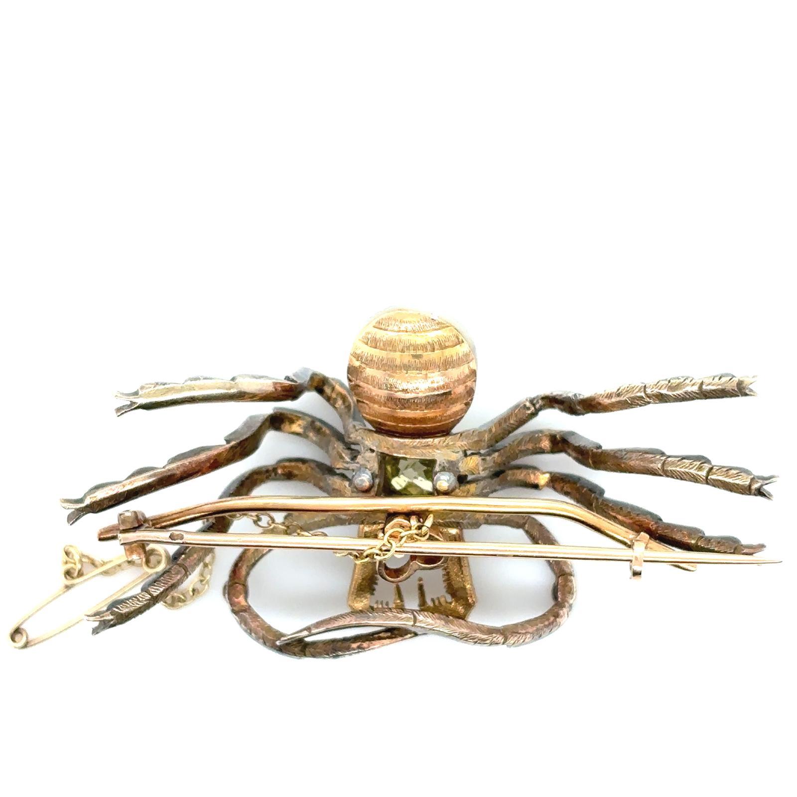 Antique diamond, emerald, ruby and baroque pearl spider brooch pin For Sale 3