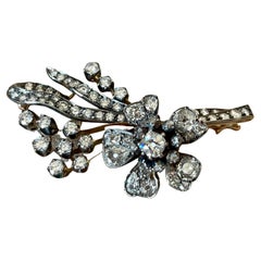 Antique Diamond “En Tremblant” Flower Spray Brooch circa 1860 Silver Rose Gold