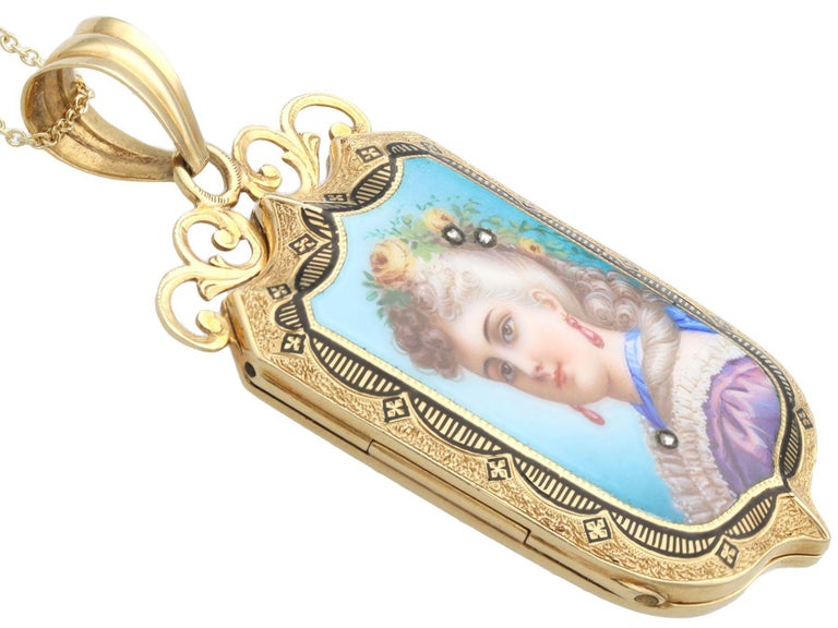 Antique Diamond Enamel and 18k Yellow Gold Pendant / Locket, Circa 1865 ...
