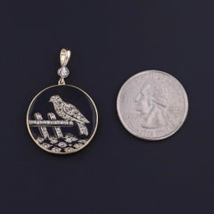 Antique Diamond & Enamel Bird Pendant of 14k Gold, Circa 1890