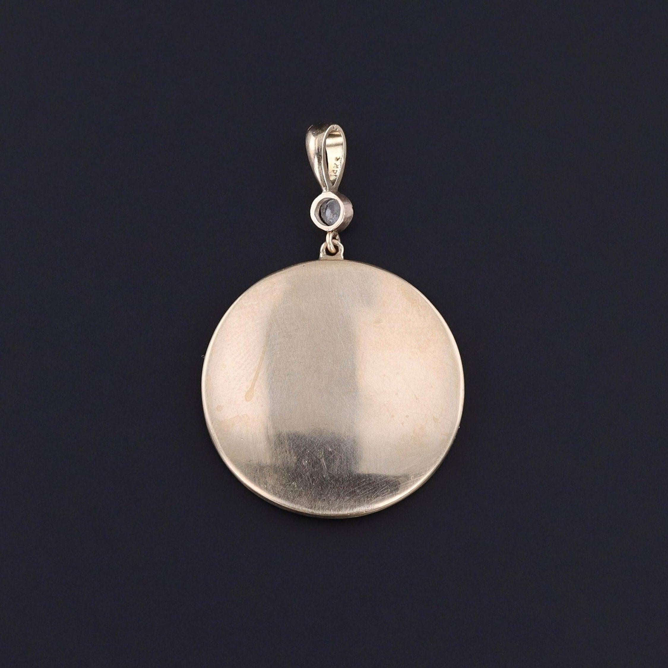 Taille rose Pendentif ancien en or 14k avec diamant et oiseau en émail en vente