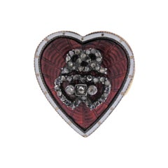 Antique Diamond Enamel Gold Heart Ring