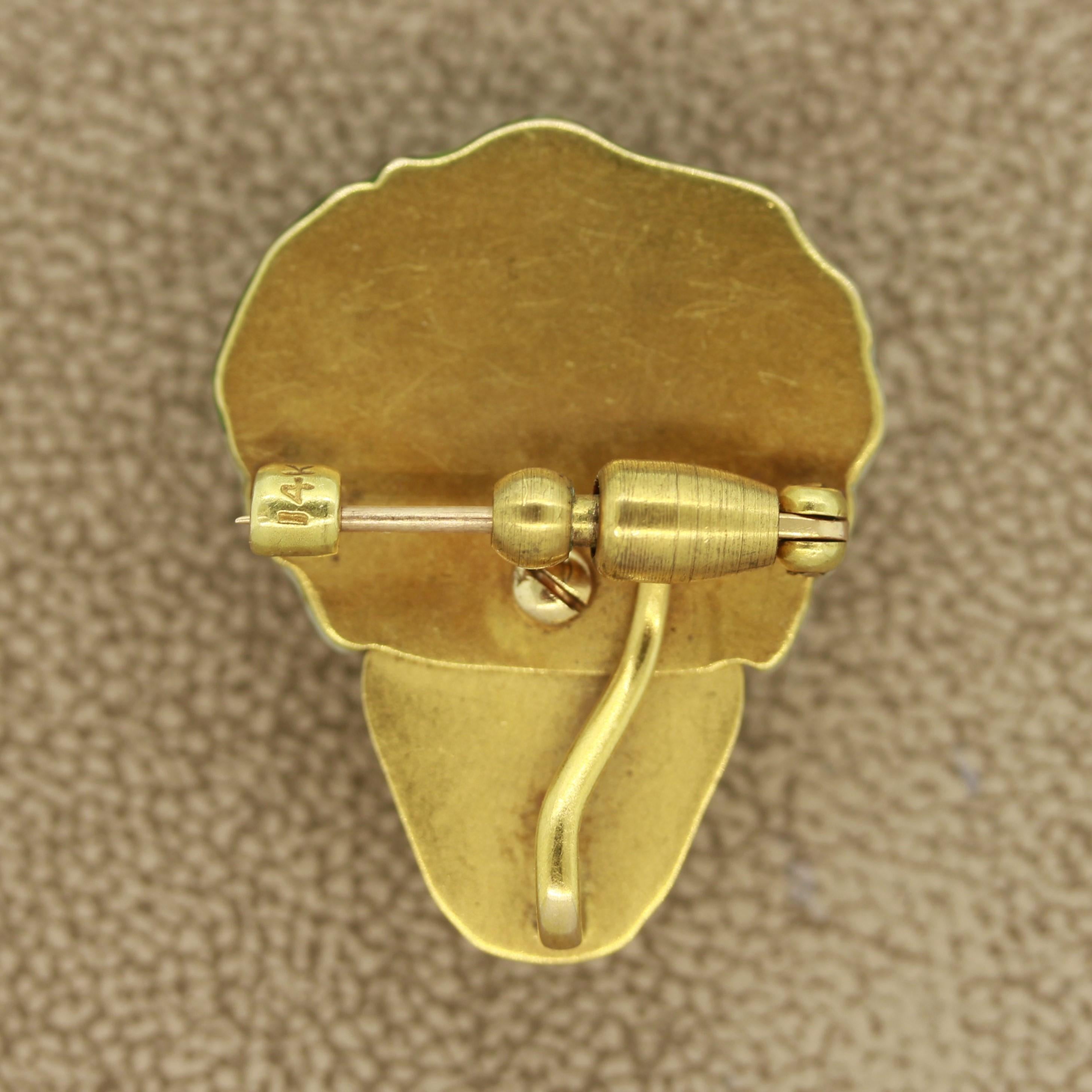 Round Cut Antique Diamond Enamel Man-in-Turban Pin-Brooch For Sale