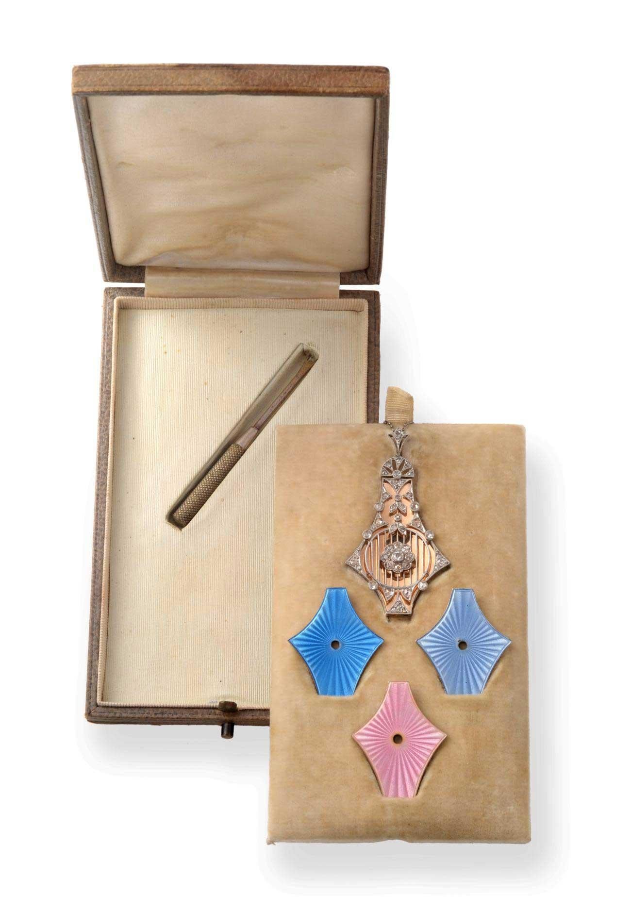 Antique Diamond Enamel Pendant Necklace, Belle Époque, Changeable Enamel Inserts In Excellent Condition In Yorkshire, West Yorkshire