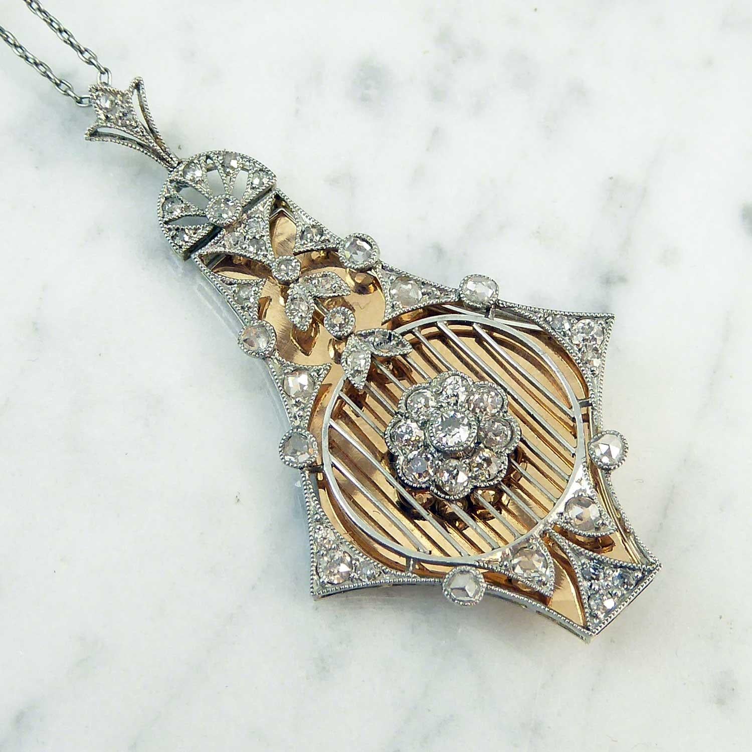 Antique Diamond Enamel Pendant Necklace, Belle Époque, Changeable Enamel Inserts 1